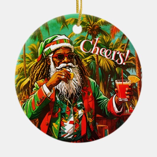 Reggae Santa Cheers Vrolijk Kerstboom Ornament (Voorkant)