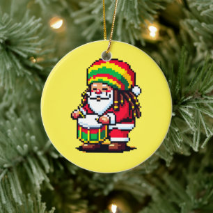 Reggae Santa Drummer Fun Pixel Art Kerstmuziek Keramisch Ornament