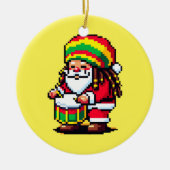 Reggae Santa Drummer Fun Pixel Art Kerstmuziek Keramisch Ornament (Voorkant)