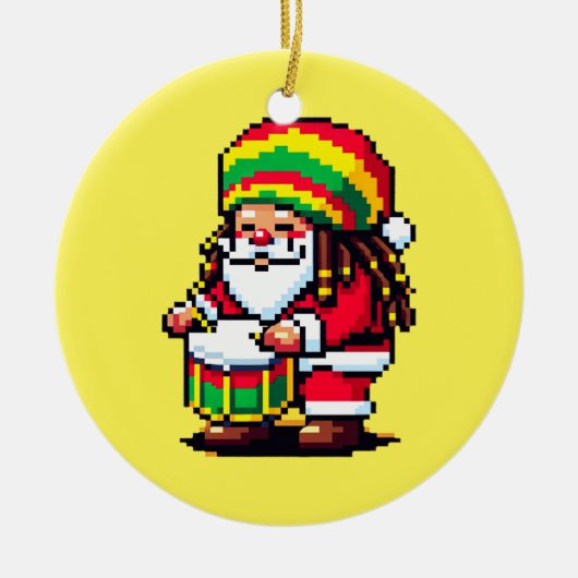 Reggae Santa Drummer Fun Pixel Art Kerstmuziek Keramisch Ornament (Voorkant)