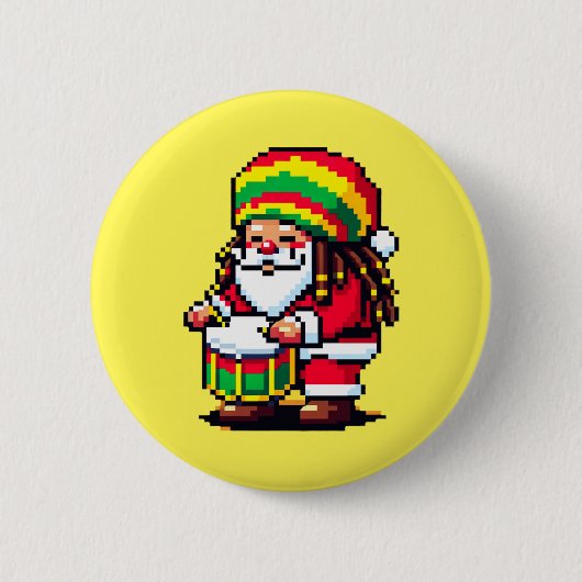 Reggae Santa Drummer Fun Pixel Art Kerstmuziek Ronde Button 5,7 Cm (Voorkant)
