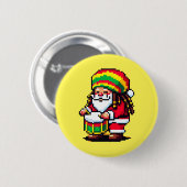 Reggae Santa Drummer Fun Pixel Art Kerstmuziek Ronde Button 5,7 Cm (Voorkant /achterkant)