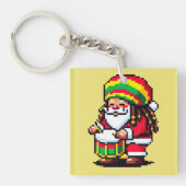 Reggae Santa Drummer Fun Pixel Art Kerstmuziek Sleutelhanger (voorkant)