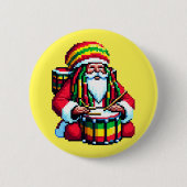 Reggae Santa Drummer - Leuke Pixel Art Kerst Ronde Button 5,7 Cm (Voorkant)