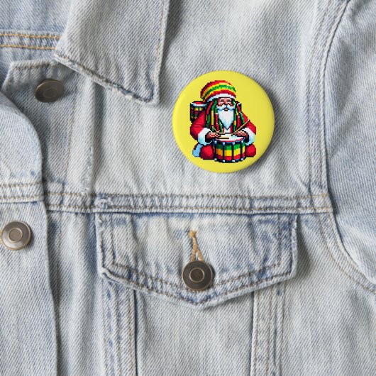 Reggae Santa Drummer - Leuke Pixel Art Kerst Ronde Button 5,7 Cm (In situ)