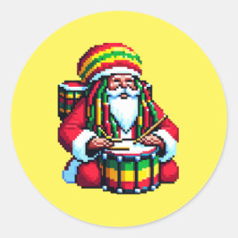 Reggae Santa Drummer - Leuke Pixel Art Kerst Ronde Sticker