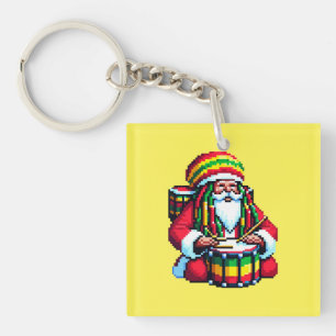 Reggae Santa Drummer - Leuke Pixel Art Kerst Sleutelhanger