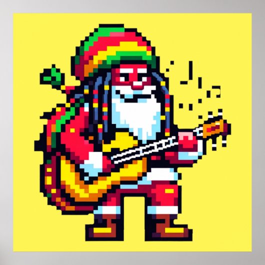Reggae Santa Fun Pixel Art Kerstmuziek Ontwerp Poster (Voorkant)