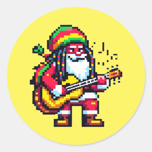 Reggae Santa Fun Pixel Art Kerstmuziek Ontwerp Ronde Sticker (Voorkant)