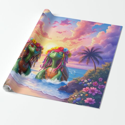 Reggae Turtles – Eiland Vibes Voor Altijd.  Cadeaupapier (Uitgerold)