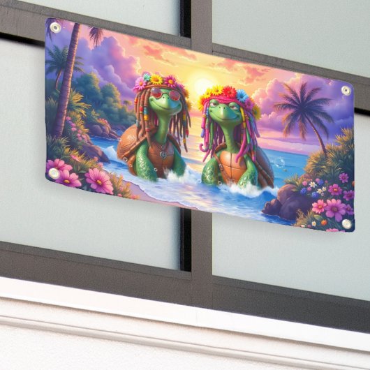 Reggae Turtles – Eiland Vibes Voor Altijd. Spandoek (Buitenkant Gebouw)