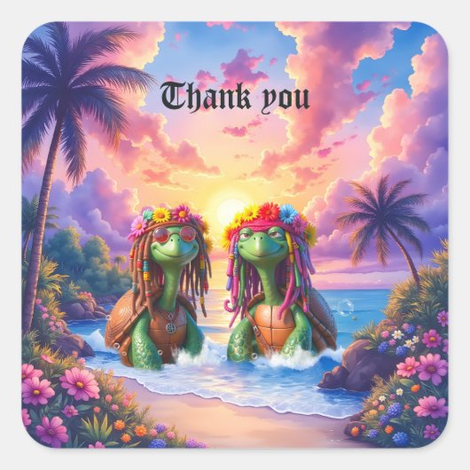 Reggae Turtles – Eiland Vibes Voor Altijd. Vierkante Sticker (Voorkant)