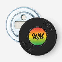 Reggae Vinyl Record Monogrammed Button Flesopener