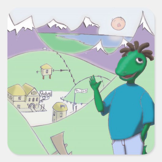 Reggie Rapasaurus kan overal bij je blijven! Vierkante Sticker (Voorkant)