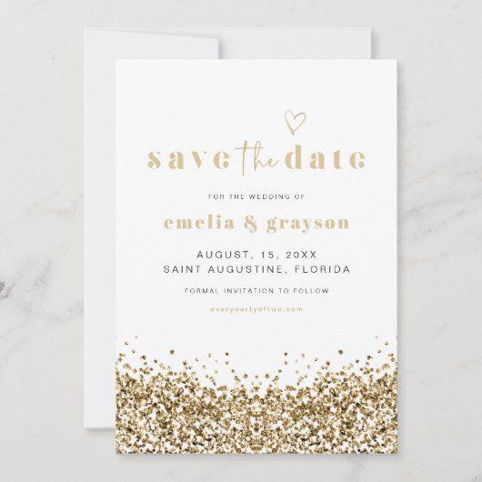 REGINA Gellow Gold Sequins Glitter Save Date Kaart (Voorkant)