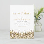 REGINA Gellow Gold Sequins Glitter Save Date Kaart (Staand voorkant)