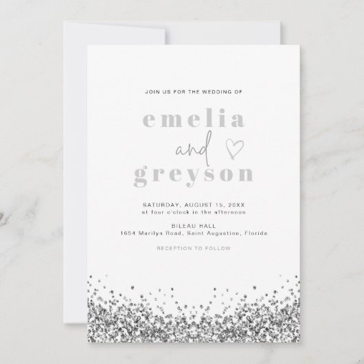 REGINA Glam Silver Glitter Sequins Disco Wedding Kaart (Voorkant)