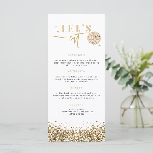 REGINA Gold Sequins Disco Let's Eat Menu Kaart (Staand voorkant)