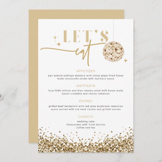 REGINA Gold Sequins Disco Wedding Let's Eat Menu (Voorkant / Achterkant)