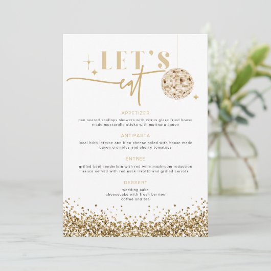 REGINA Gold Sequins Disco Wedding Let's Eat Menu (Staand voorkant)