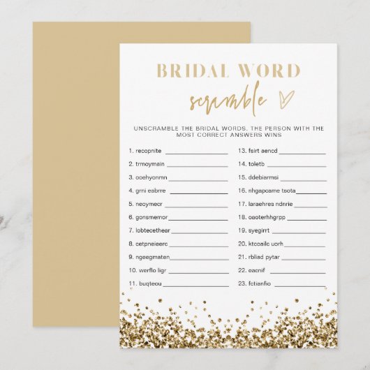 REGINA Gold Sequins Vrijgezellenfeest Word Scrambl Kaart (Voorkant / Achterkant)