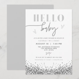 REGINA Hello Baby Zilveren Pailletten Baby Borrel Kaart