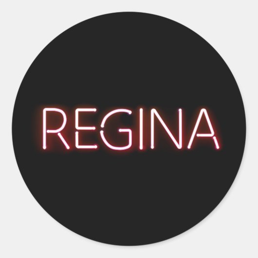 Regina naam in gloeiende neonverlichting nieuwheid ronde sticker (Voorkant)