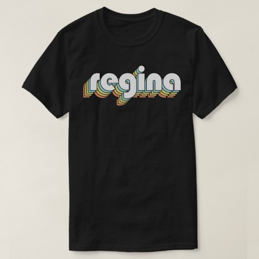 Regina Retro Rainbow Typography Vervaagde stijl T-shirt (Design voorkant)