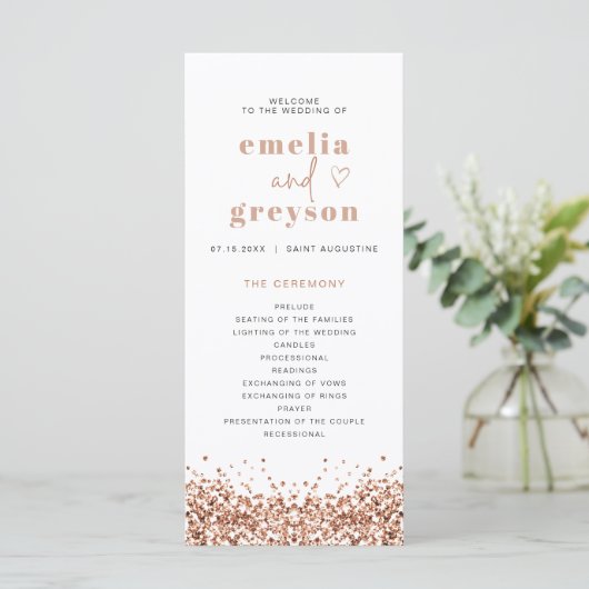REGINA Roos Gold Sequins Long Wedding Programme Menu (Staand voorkant)