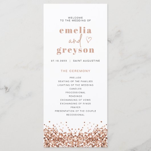 REGINA Roos Gold Sequins Long Wedding Programme Menu (Voorkant)