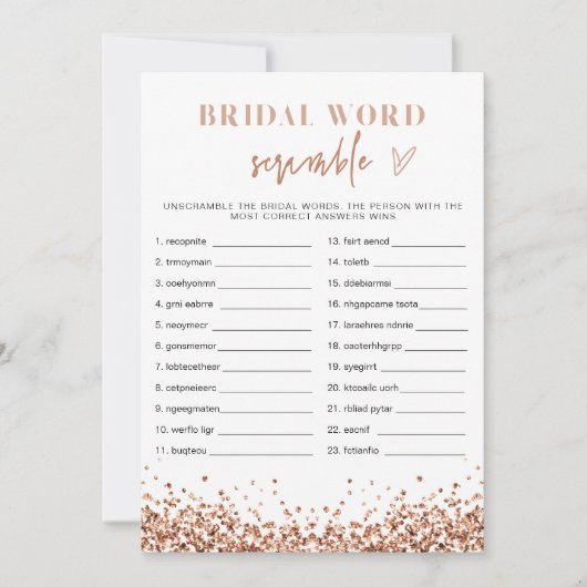 REGINA Roos Gold Vrijgezellenfeest Word Scramble Kaart (Voorkant)