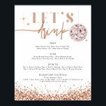 REGINA Roze Gouden Disco Laten we drankbarmenu dri Poster<br><div class="desc">Deze barmenuposter heeft roze gouden lovertjes en een glamoureus lettertype duo. Gebruik dit menu voor uw trouwreceptie,  bruidsfeest,  pensioenfeest,  enz. Bewerk *de meeste* teksten om aan uw behoeften te voldoen.</div>