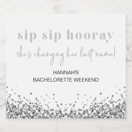 REGINA Silver Glitter Sequins Bachelorette Sparkling Wijnetiket (Enkel label)