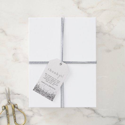 REGINA Silver Glitter Sequins Dank u Label Cadeaulabel (Met Touw)