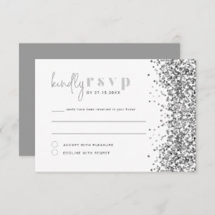REGINA Silver Glitter Sequins Disco RSVP Card Kaart