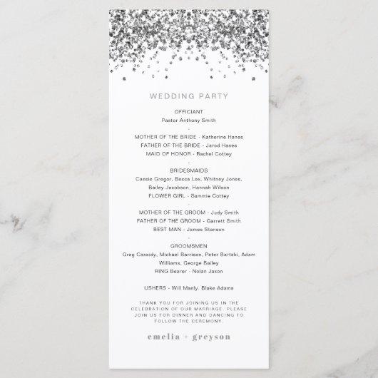 REGINA Silver Glitter Sequins Long Wedding Program Menu (Achterkant)