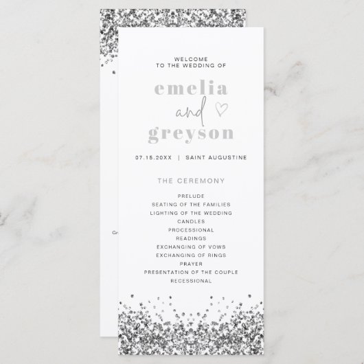 REGINA Silver Glitter Sequins Long Wedding Program Menu (Voorkant / Achterkant)