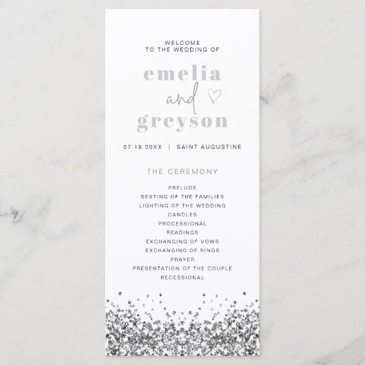 REGINA Silver Glitter Sequins Long Wedding Program Menu (Voorkant)