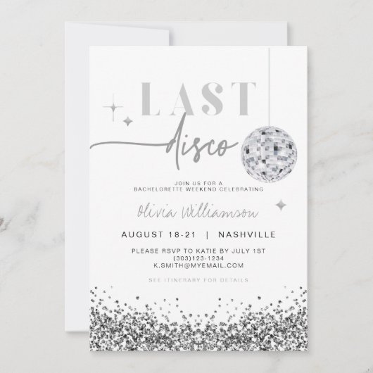 REGINA Silver Last Disco Bachelorette Weekend Invi Kaart (Voorkant)