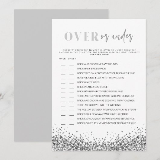 REGINA Silver Over onder Vrijgezellenfeest Game In Kaart (Voorkant / Achterkant)