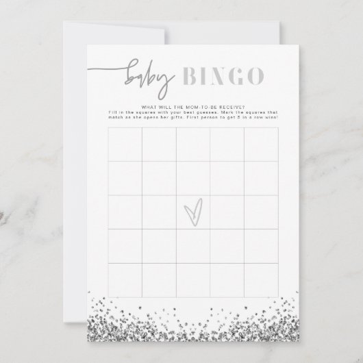 REGINA Silver Sequins Baby shower Bingo Game Kaart (Voorkant)