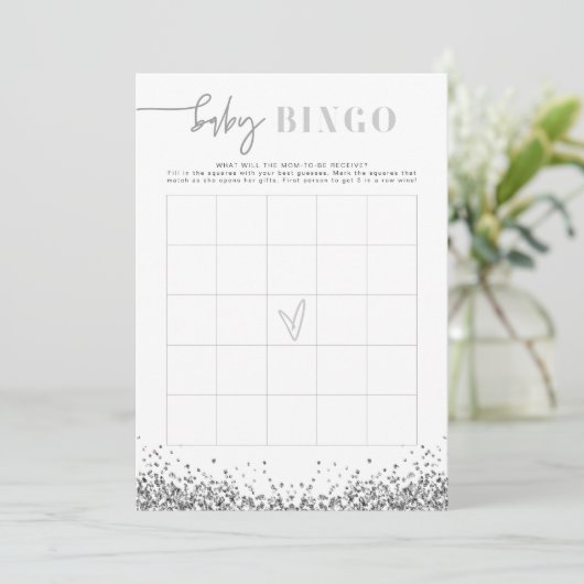 REGINA Silver Sequins Baby shower Bingo Game Kaart (Staand voorkant)