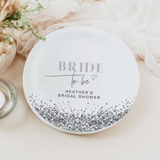REGINA Silver Sequins Bride om Shower te worden Papieren Bordje