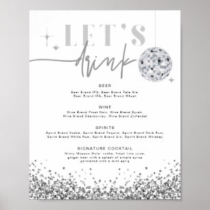 REGINA Silver Sequins Disco Let's Drink Bar Menu Poster