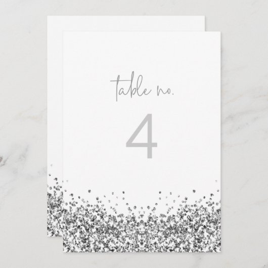 REGINA Silver Sequins Glitter Table Number Kaart (Voorkant / Achterkant)