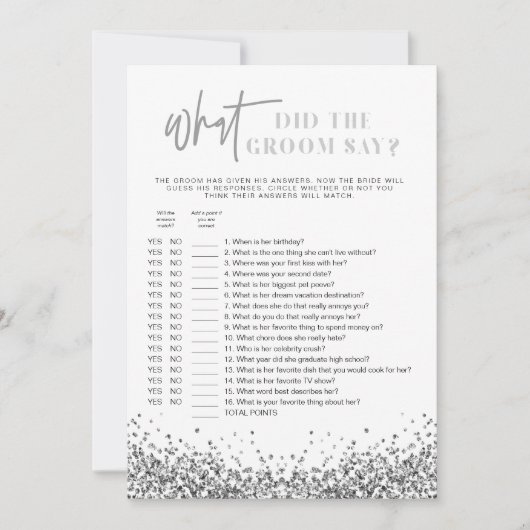 REGINA Silver Wat zei de Groom over het spel? Kaart (Voorkant)