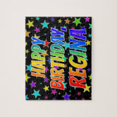 "REGINA" Voornaam, geun "HAPPY BIRTHDAY" Legpuzzel (Verticaal)