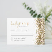 REGINA Yellow Gold Glitter Sequins Disco RSVP-kaar Kaart (Staand voorkant)