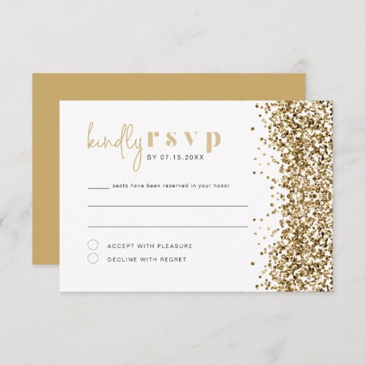 REGINA Yellow Gold Glitter Sequins Disco RSVP-kaar Kaart (Voorkant / Achterkant)