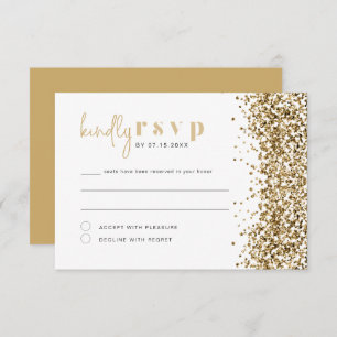 REGINA Yellow Gold Glitter Sequins Disco RSVP-kaar Kaart